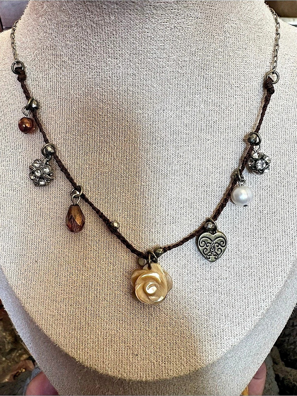American Eagle Outfitters Brown Beaded Charm Necklace
